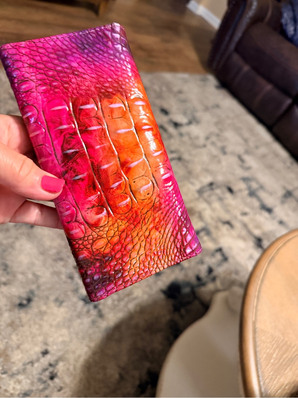 Brahmin Pink and Orange Croc-Embossed Satchel with Matching Wallet - Picture 2 of 10